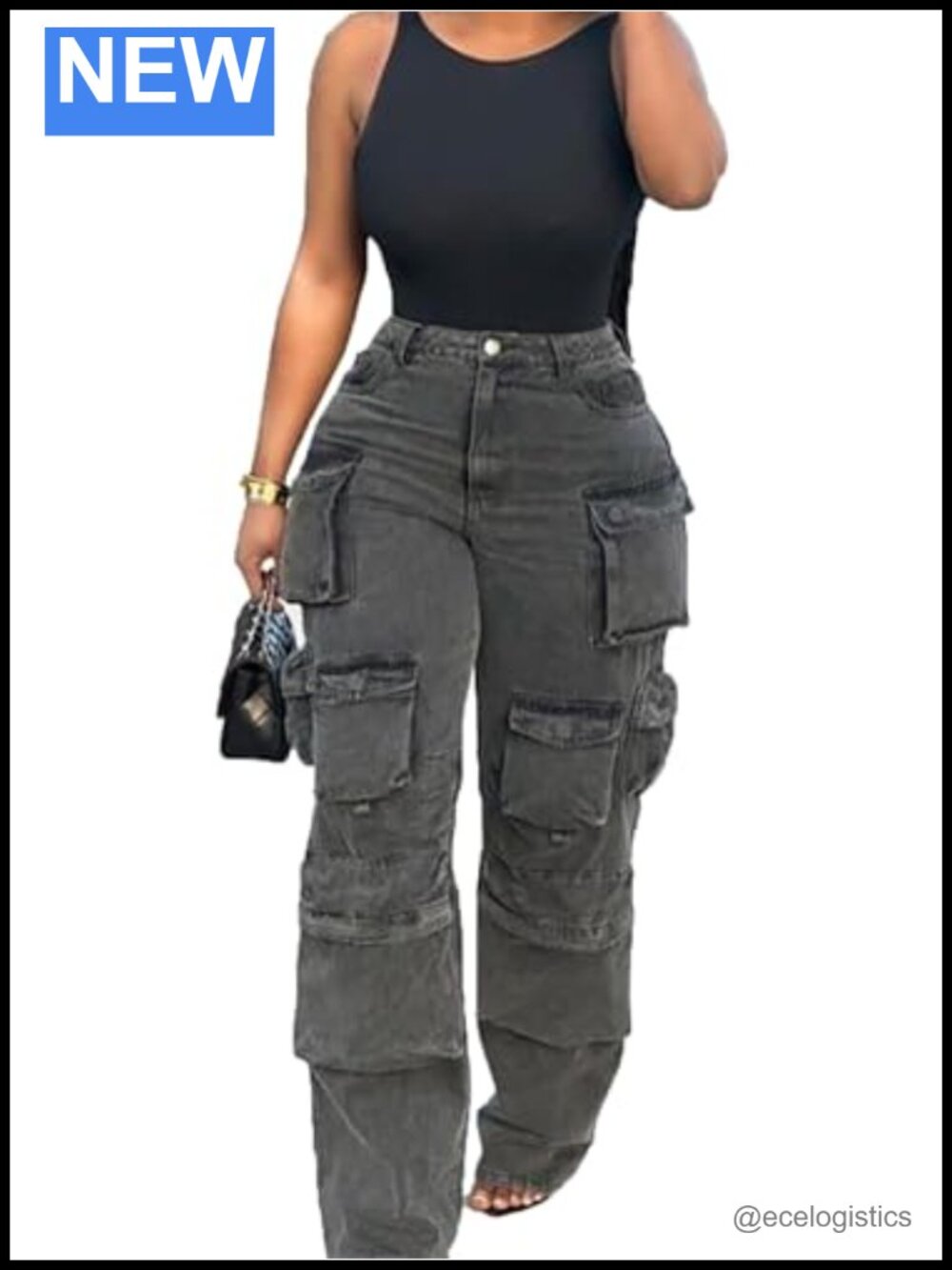 Women Baggy Cargo Jeans Y2k High Waisted Wide Leg Denim Pants - Picture 1 of 6